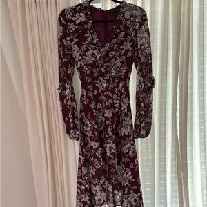 Bardot Burgundy and White Floral Long Sleeve Dress